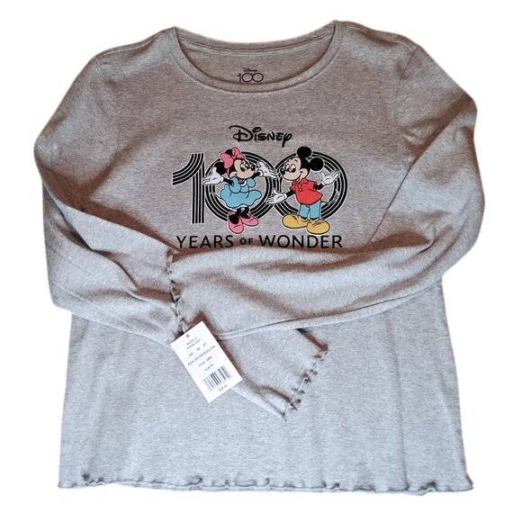 Minnie and Mickey Disney 100 Years of Wonder Long Sleeve Heather Gray Tee Jr XL - Picture 6 of 6